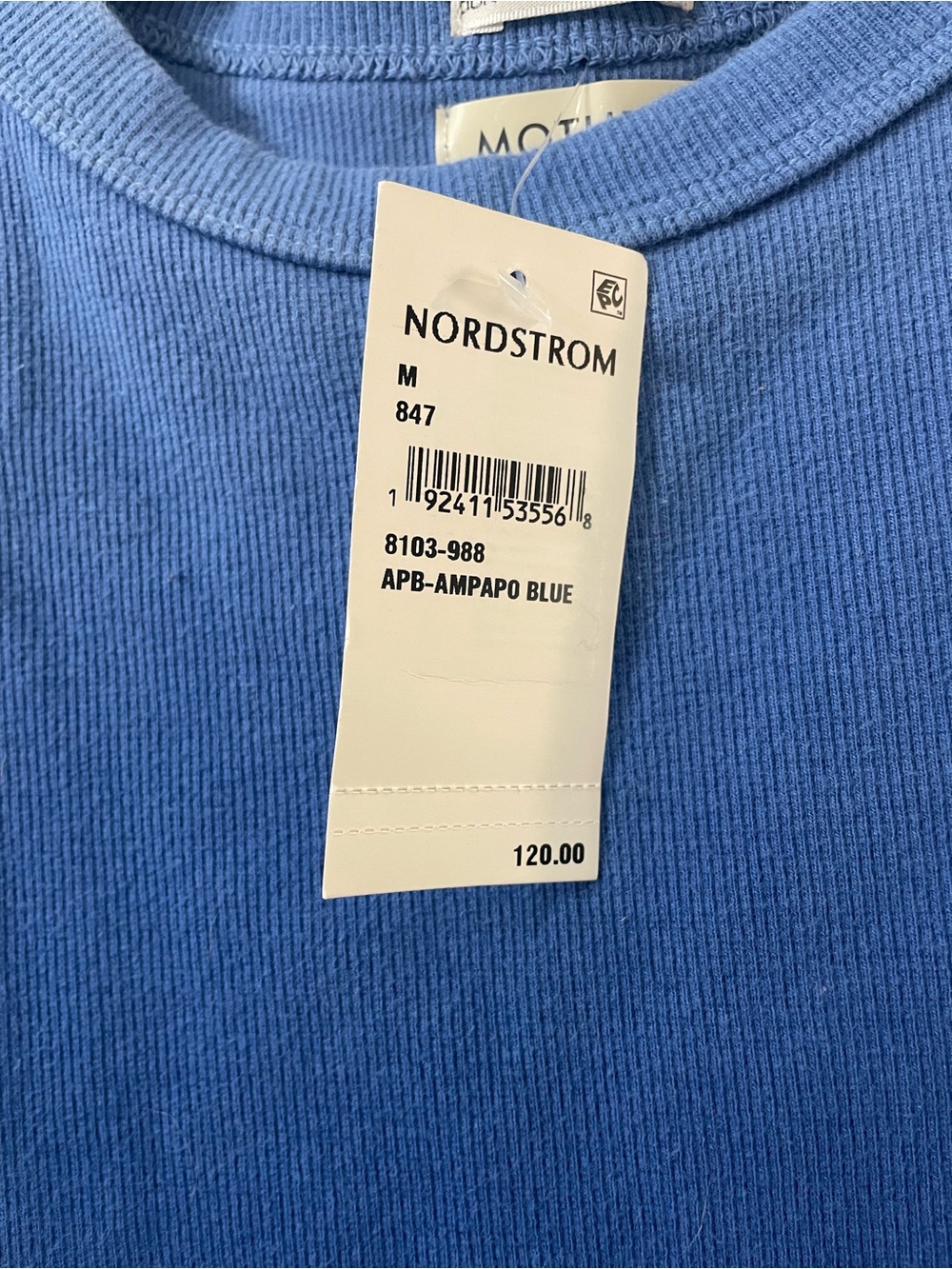 NWT MOTHER Blue Ribbed Tank Top - Picture 3 of 3
